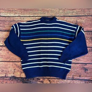 Eskimo High Class Womens Blue Striped Mock Neck Knitwear Pullover Sweater Size M
